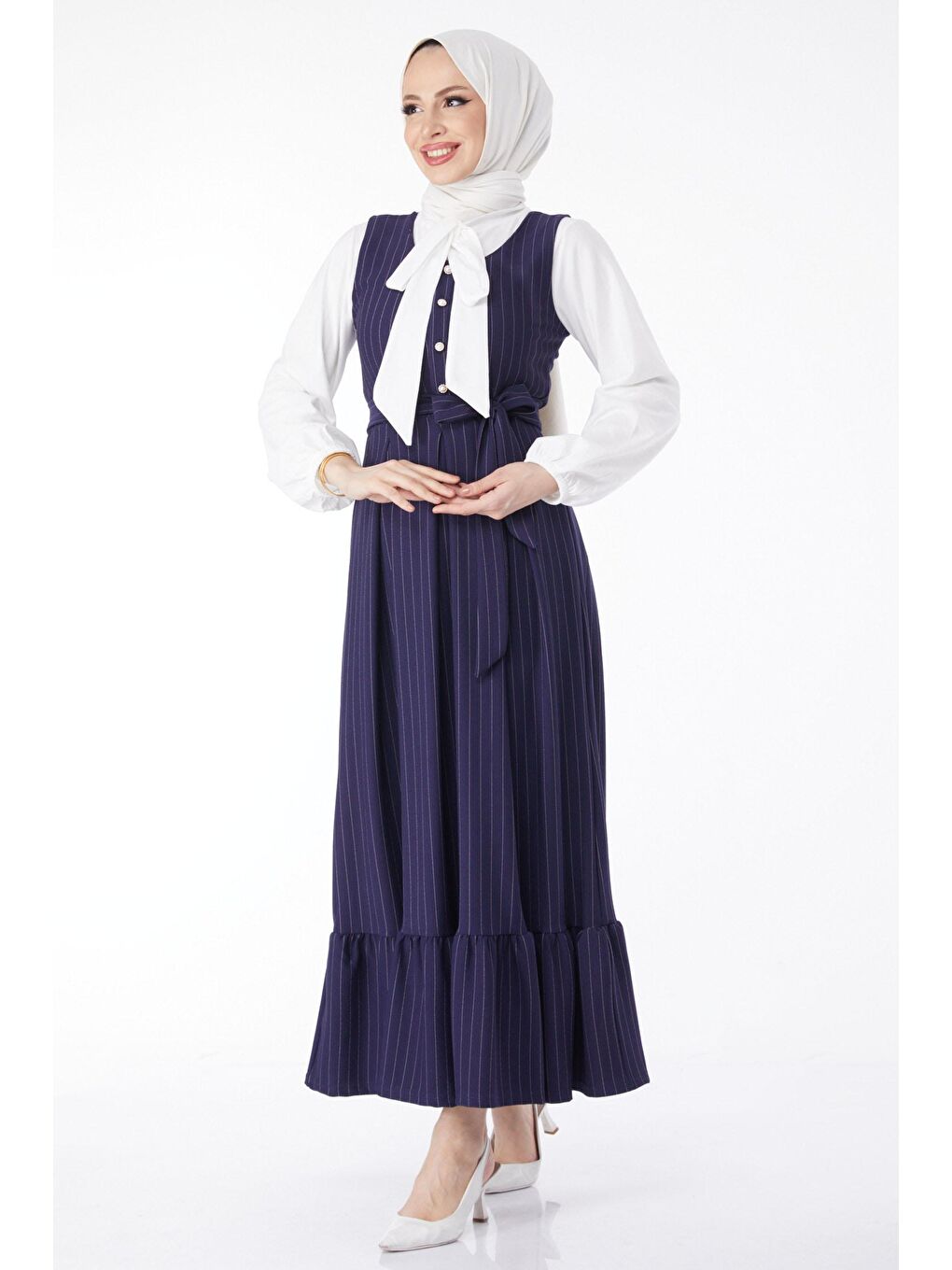 Bisiklet Yaka Kadın Lacivert Çizgili İkili Takım - 24616