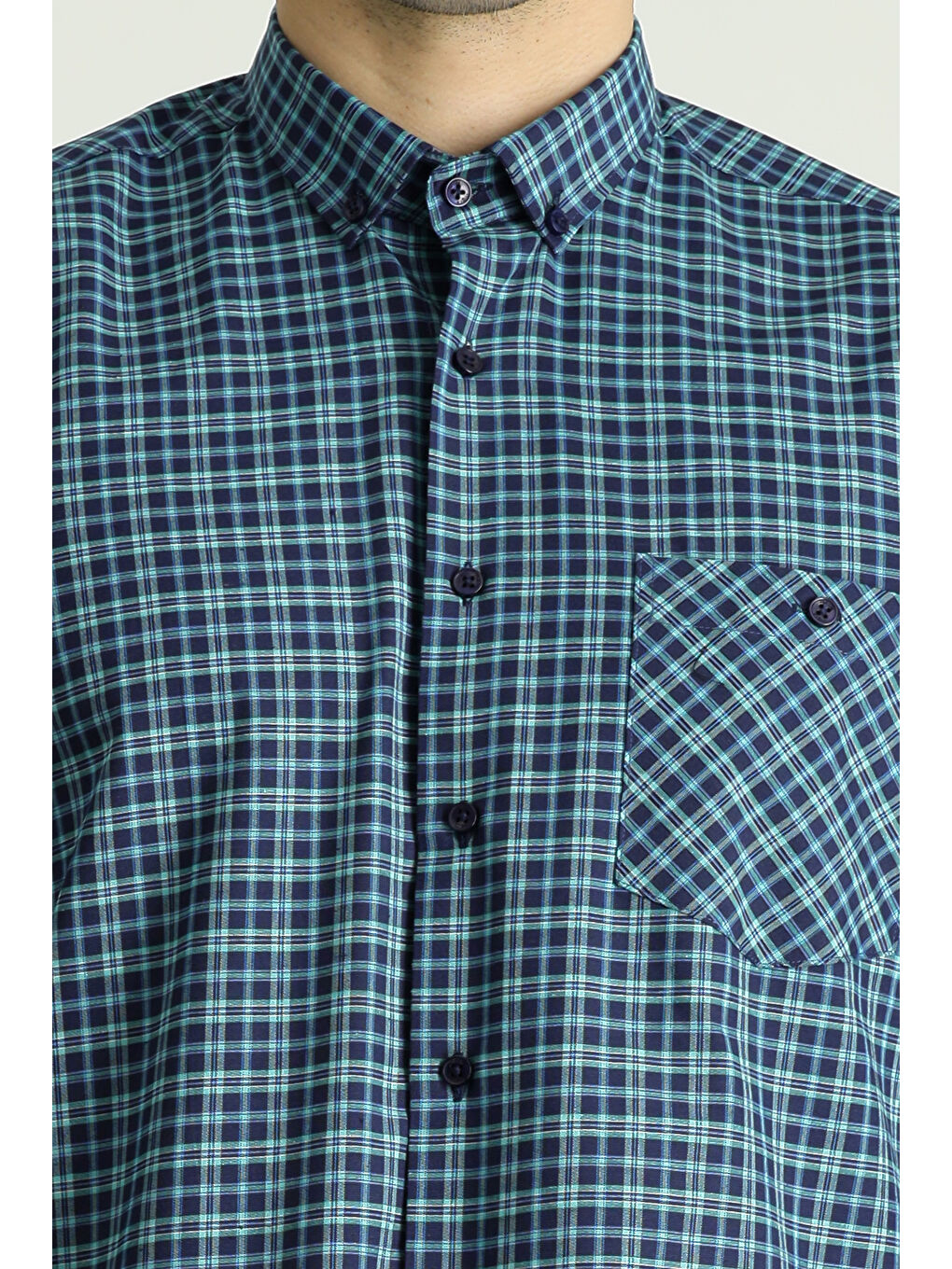 Petrol Uzun Kol Regular Fit Ekose Pamuklu Kolay Ütülenebilir Düğmeli Yaka Büyük Beden Oduncu Gömlek-5