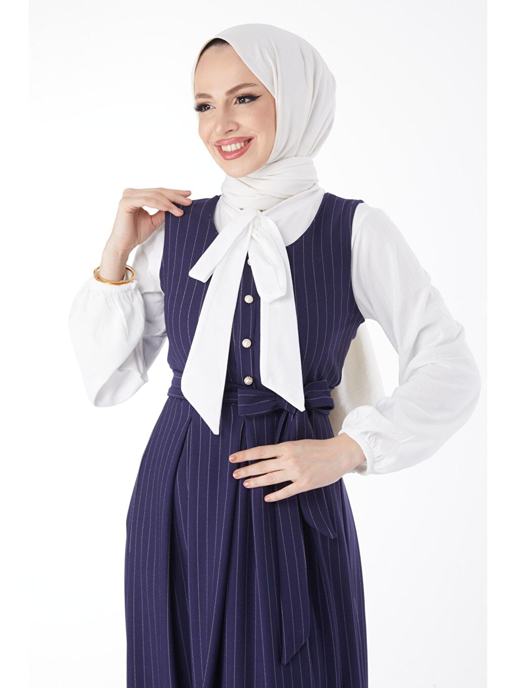 Bisiklet Yaka Kadın Lacivert Çizgili İkili Takım - 24616-1