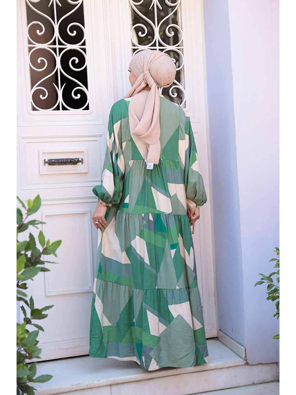 Kadın Karışık Desen Elbise Yeşil-3