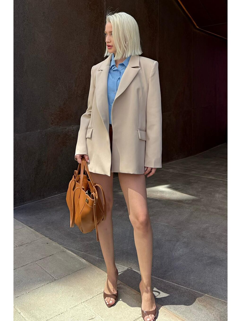 Turkuaz Taş Rengi Astarlı Kadın Blazer Ceket Mg2508