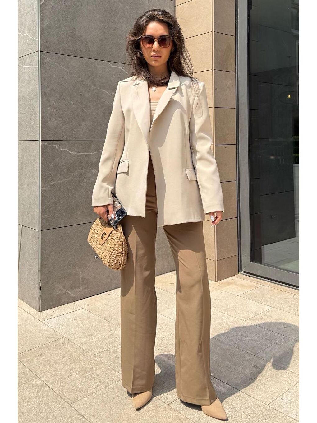 Turkuaz Taş Rengi Astarlı Kadın Blazer Ceket Mg2508-1