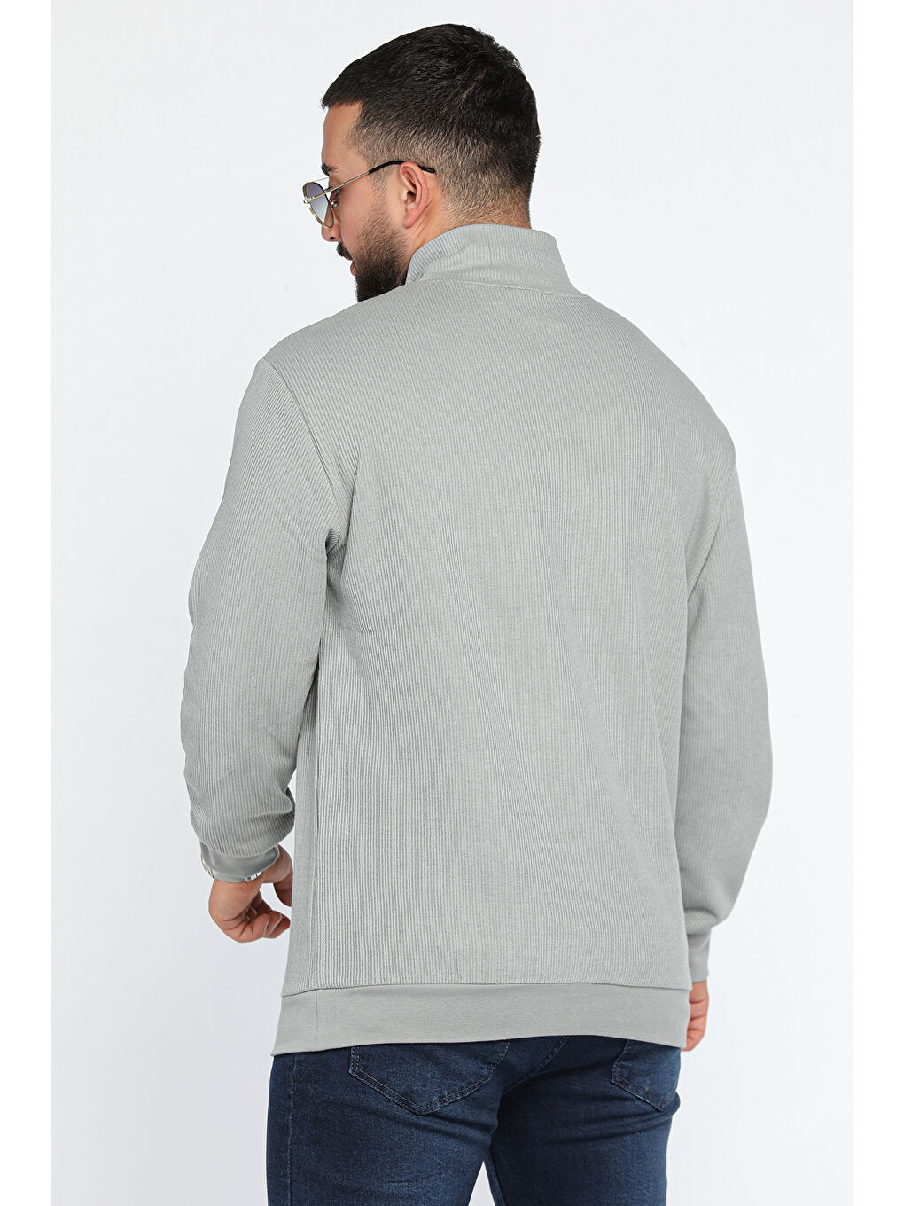 Mishar İtalia Gri Erkek Dik Yaka Yarım Fermuarlı Kendinden Desenli Sweatshirt - 2