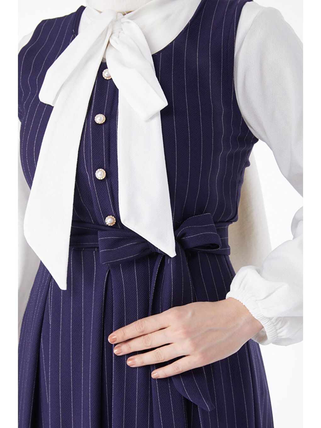 Bisiklet Yaka Kadın Lacivert Çizgili İkili Takım - 24616-4