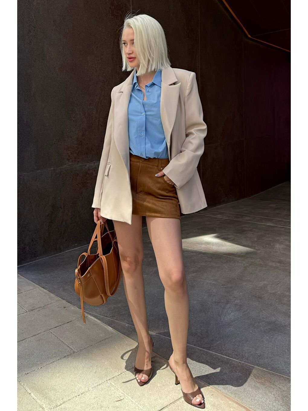 Turkuaz Taş Rengi Astarlı Kadın Blazer Ceket Mg2508-3