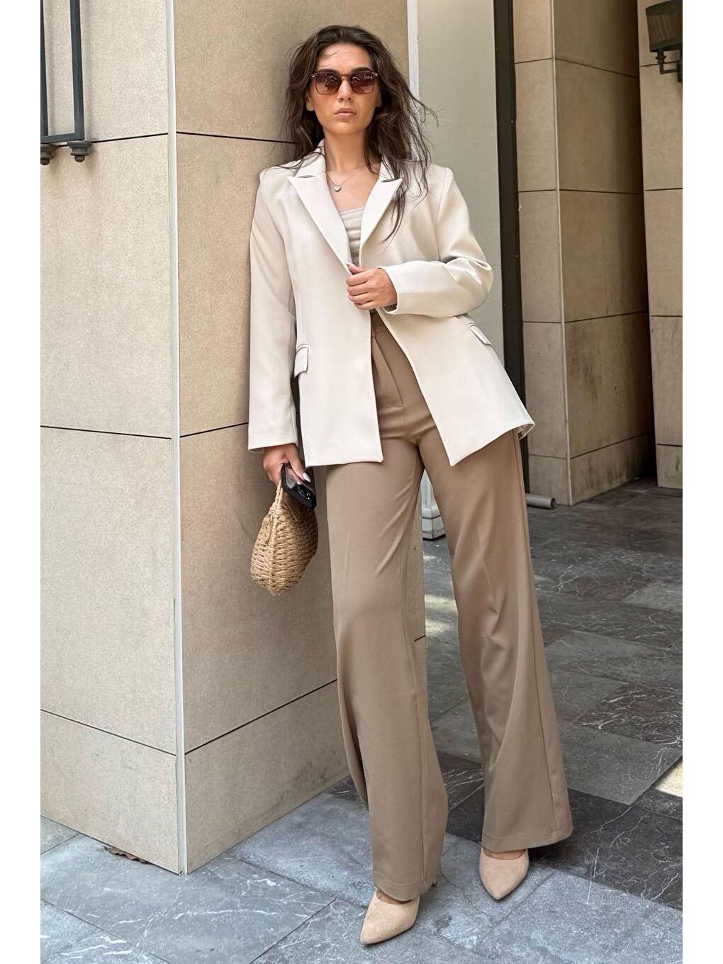 Turkuaz Taş Rengi Astarlı Kadın Blazer Ceket Mg2508-4