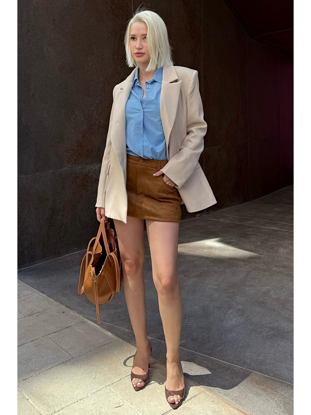 Turkuaz Taş Rengi Astarlı Kadın Blazer Ceket Mg2508-5