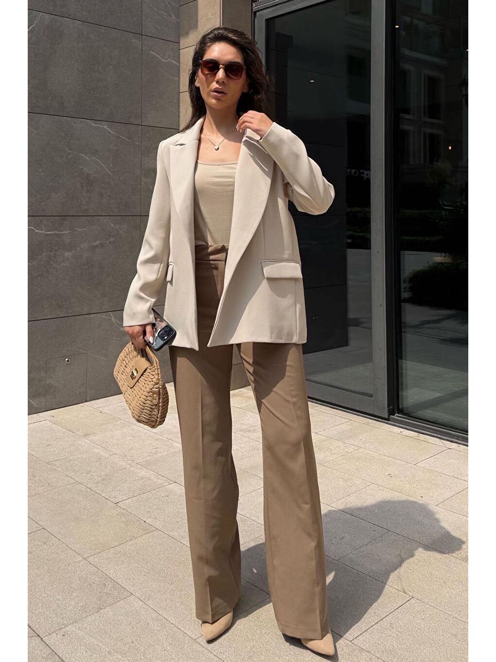 Turkuaz Taş Rengi Astarlı Kadın Blazer Ceket Mg2508-7