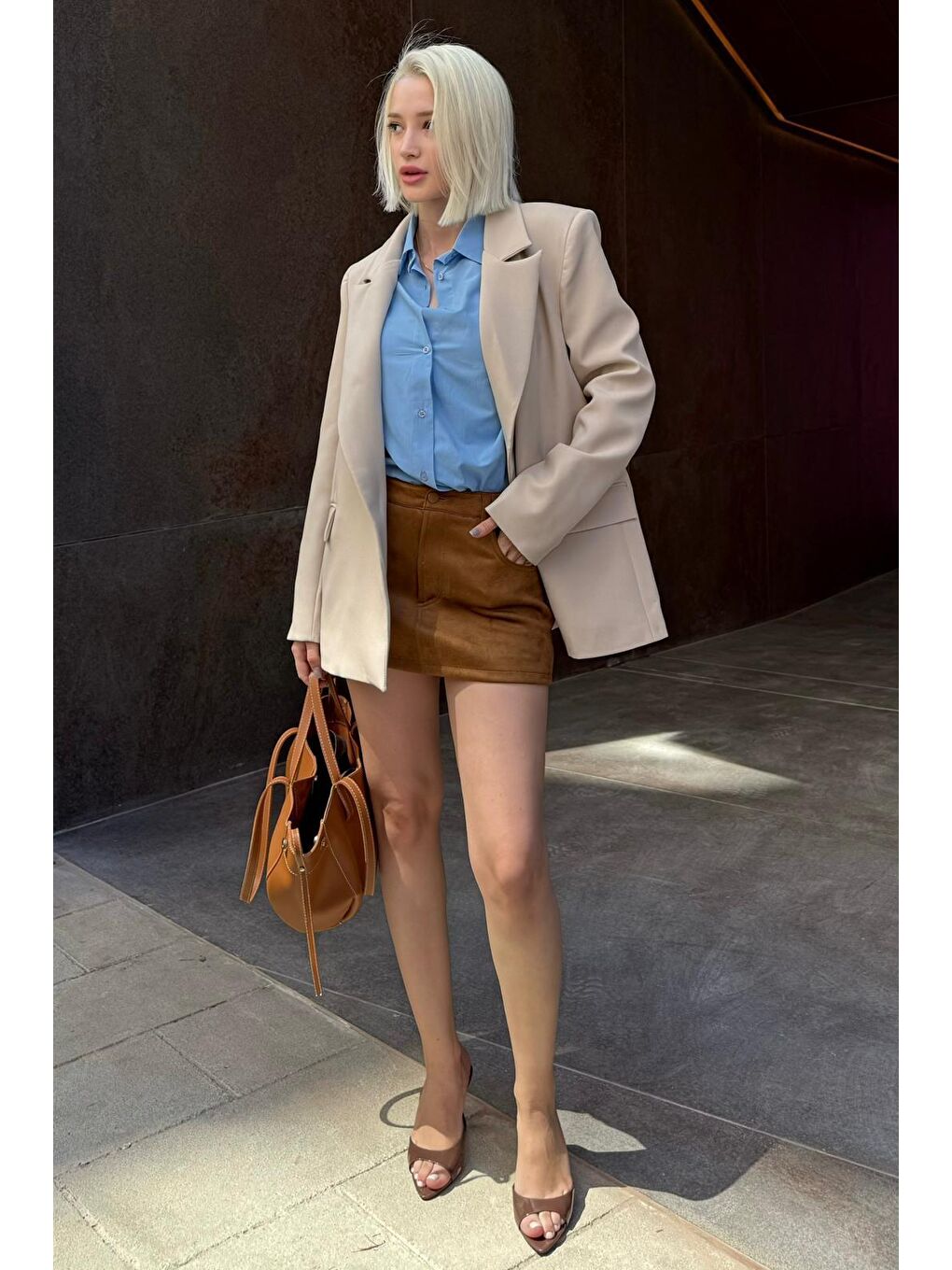 Turkuaz Taş Rengi Astarlı Kadın Blazer Ceket Mg2508-9