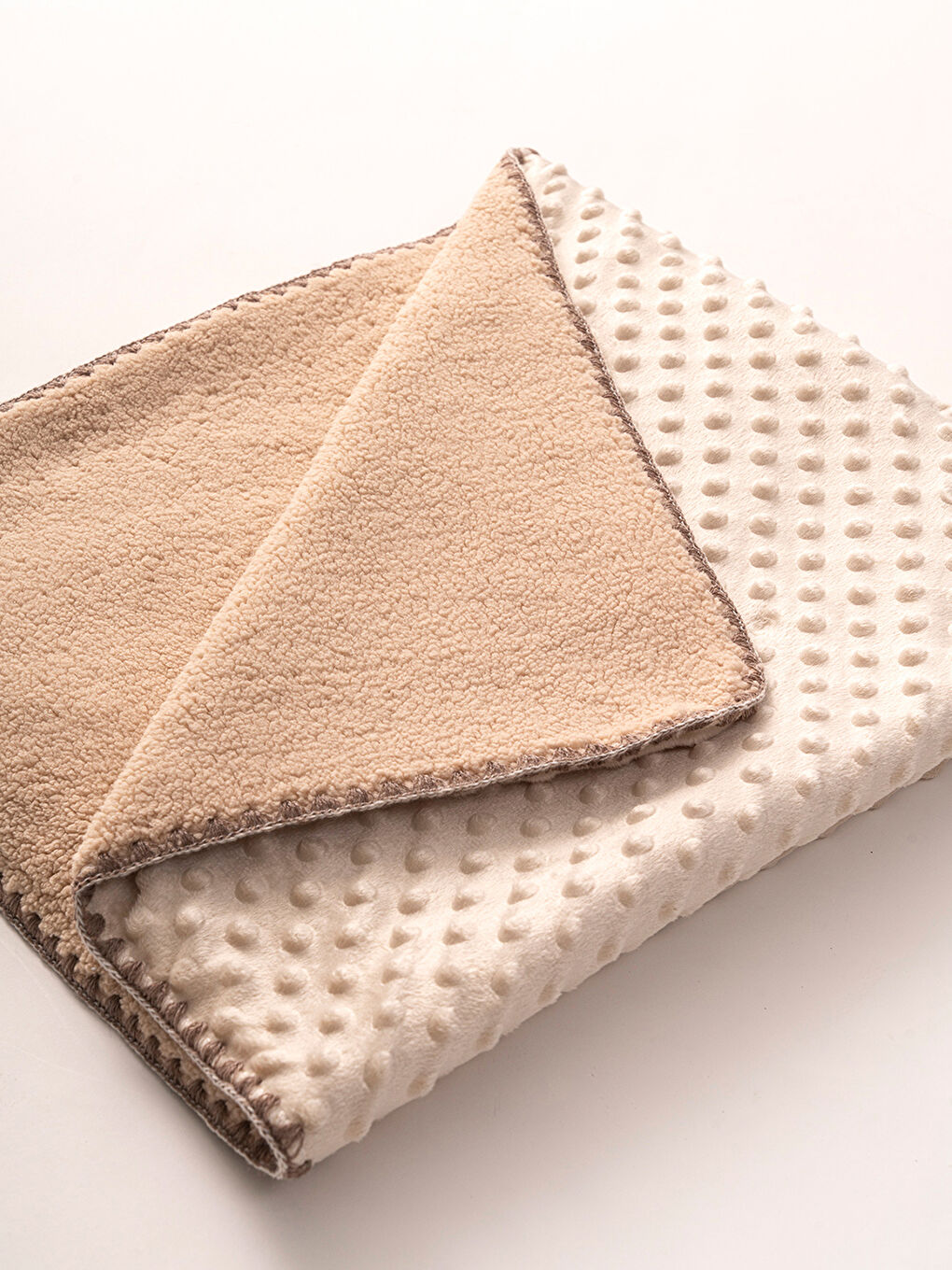 Kahverengi Welsoft Çift Katlı Nohutlu Bebek Battaniyesi Kahve-2