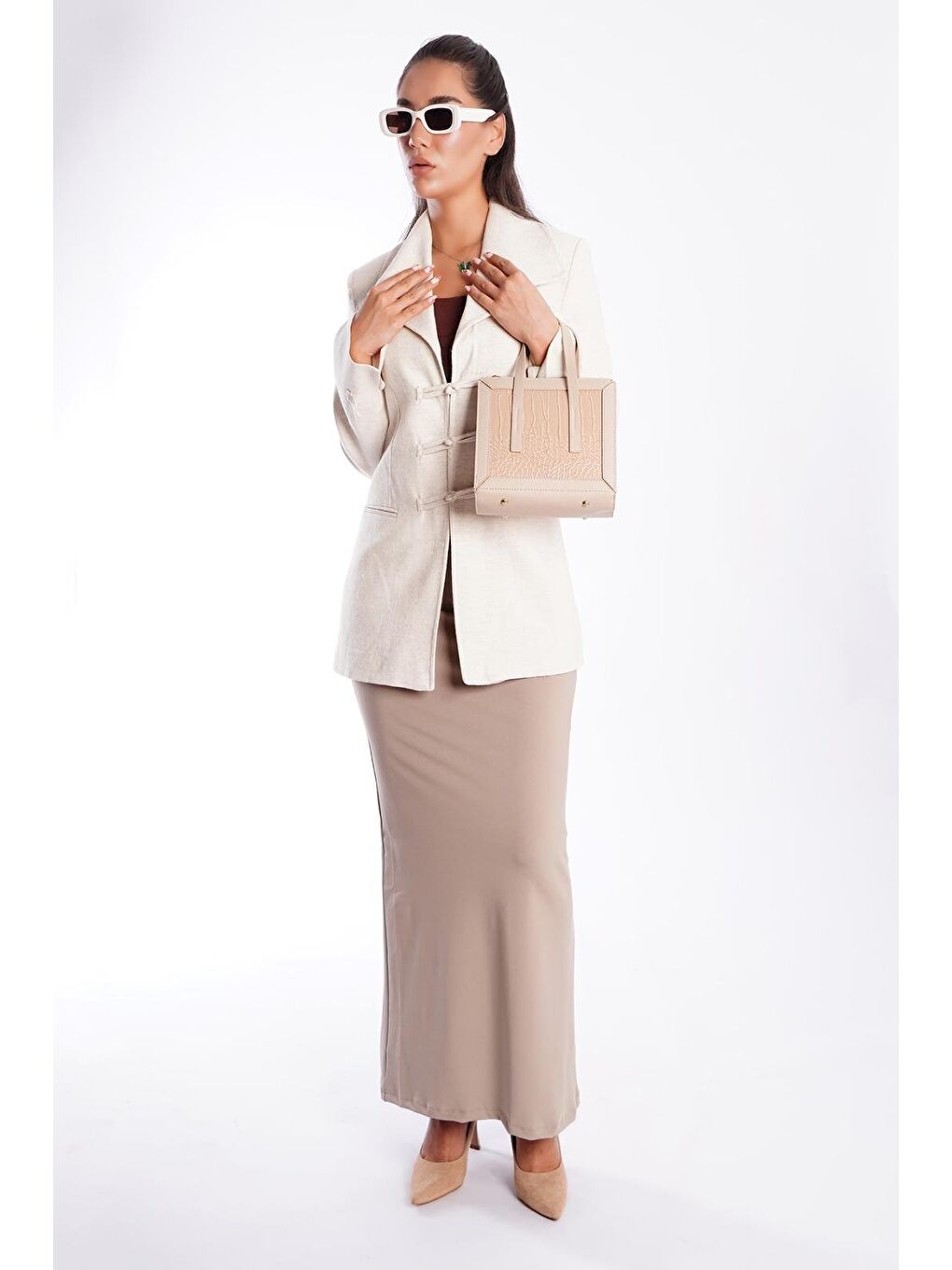 Turkuaz Vizon Bağlama Detaylı Blazer Kadın Ceket Mg2482-4