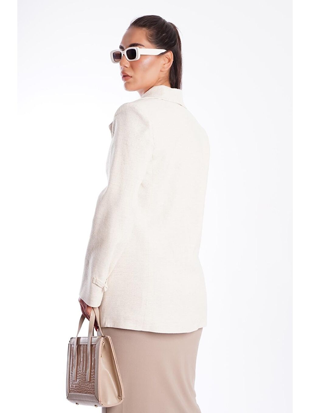 Turkuaz Vizon Bağlama Detaylı Blazer Kadın Ceket Mg2482-5