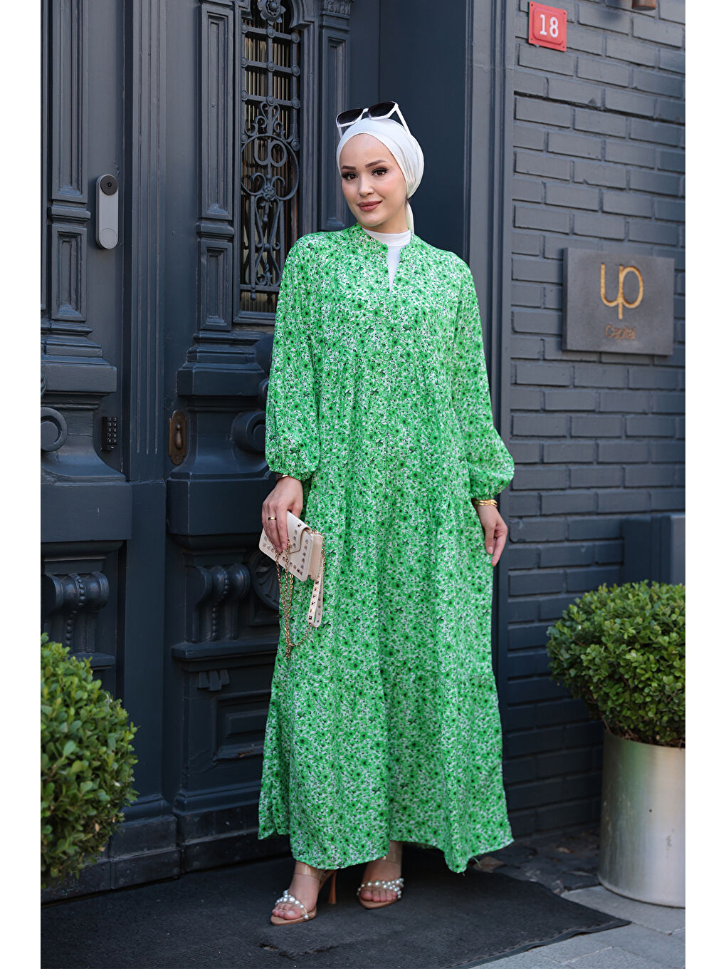 Kır Bahçesi Desen Elbise Yeşil