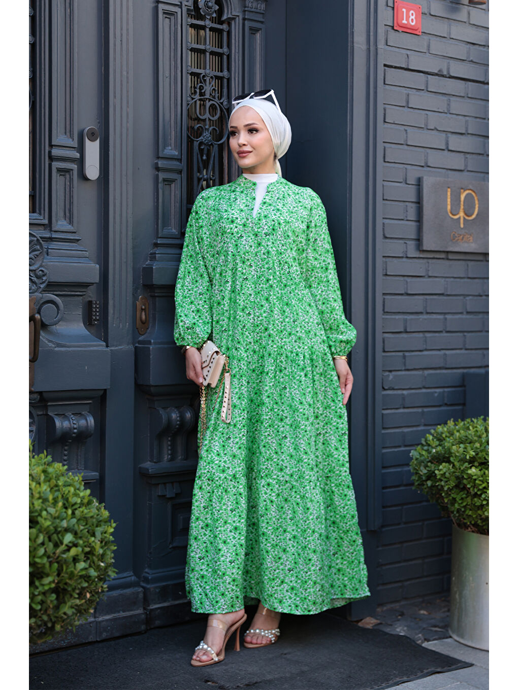 Kır Bahçesi Desen Elbise Yeşil-1