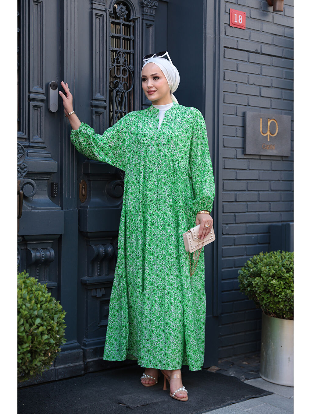 Kır Bahçesi Desen Elbise Yeşil-2