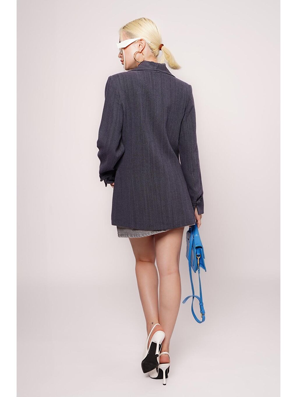 Lacivert Bağlama Detaylı Blazer Kadın Ceket Mg2482-3