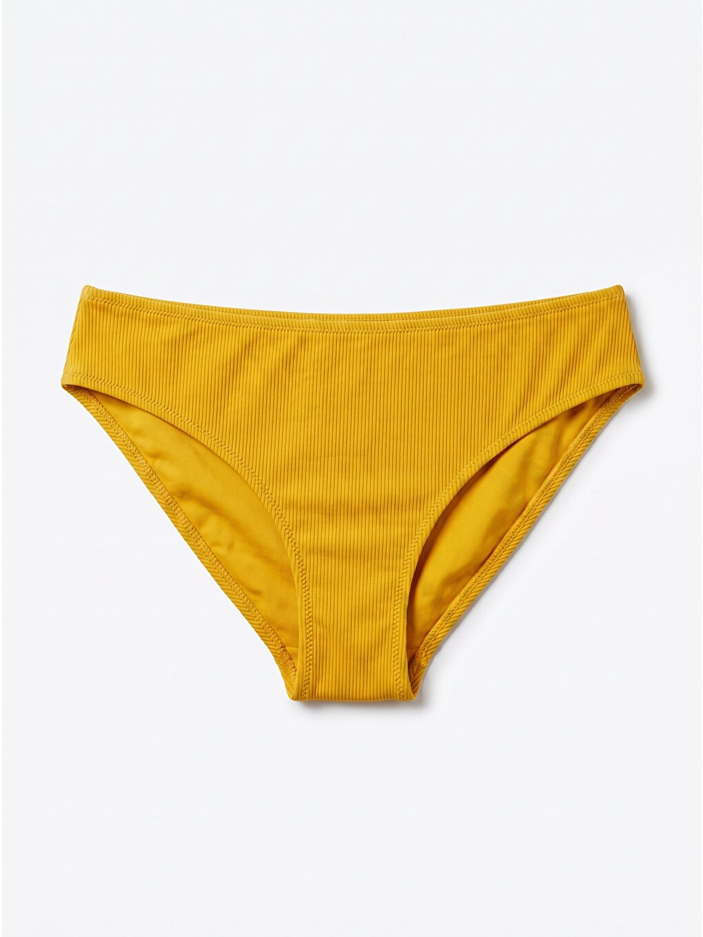 Sarı Reps Yüksek Bel Tek Alt Bikini