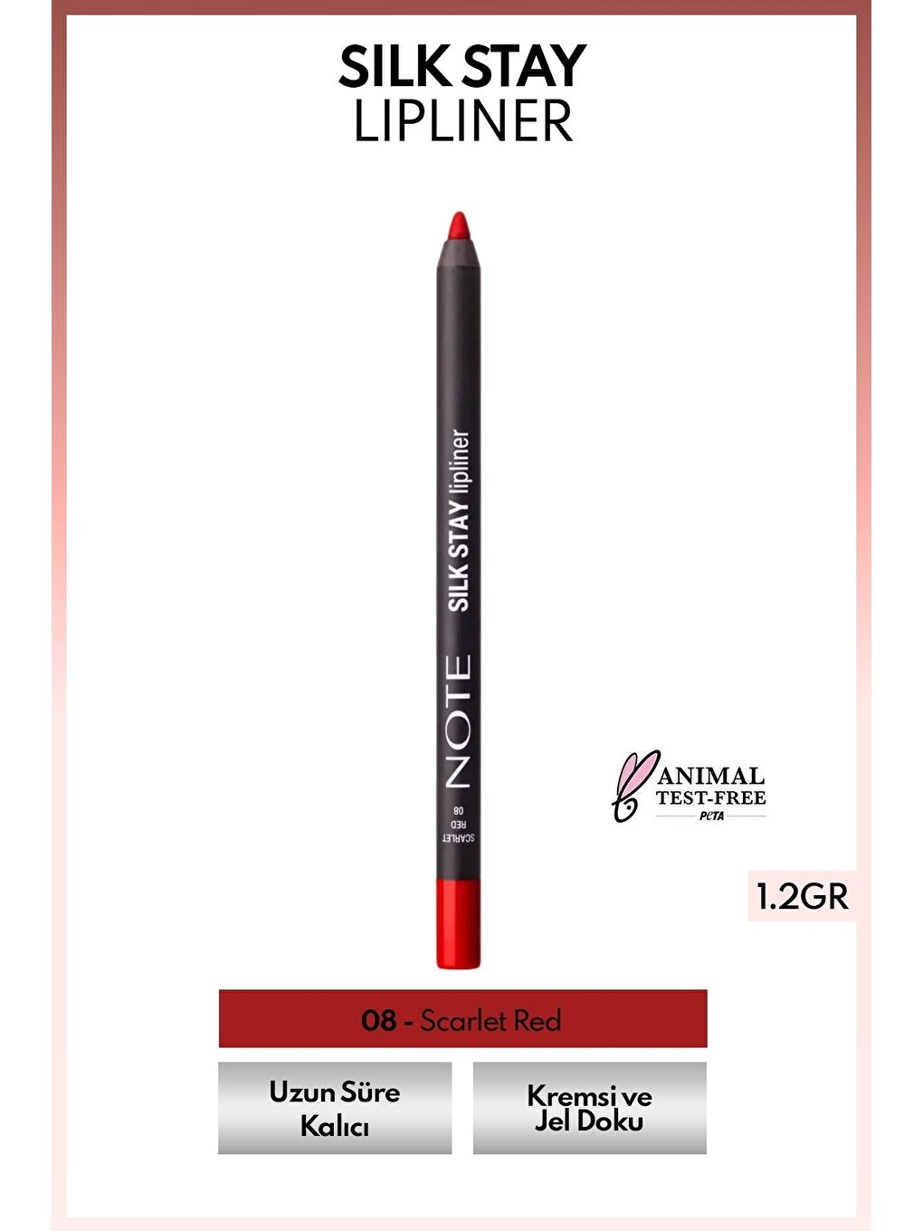 Silk Stay Lipliner Suya Dayanıklı İpeksi Dudak Kalemi - 08 Scarlet Red - Kırmızı