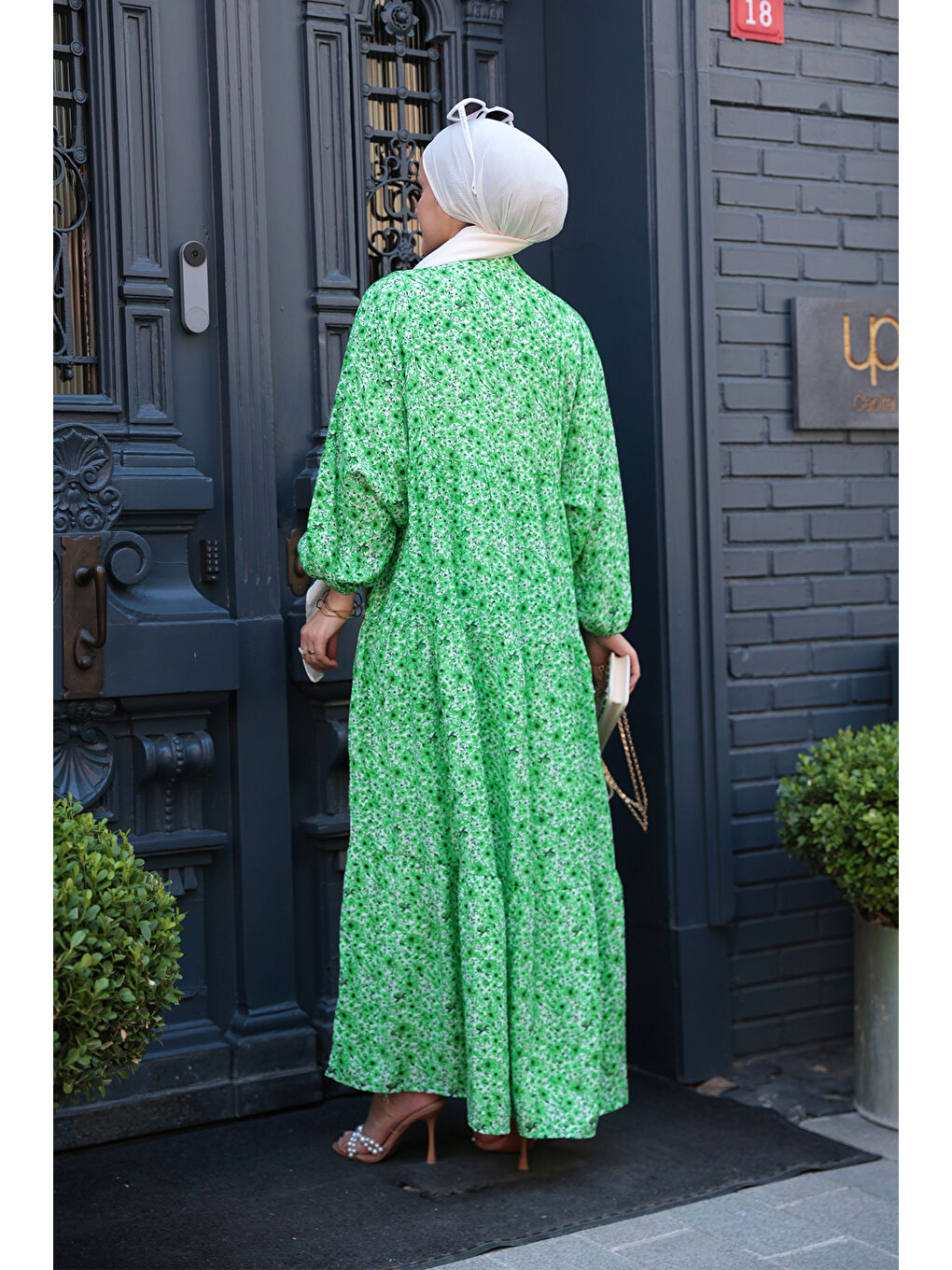 Kır Bahçesi Desen Elbise Yeşil-4