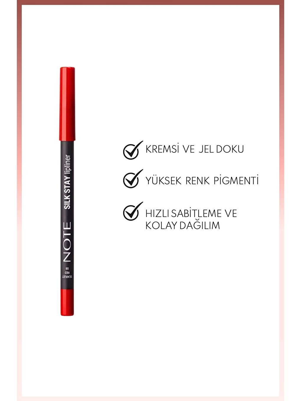 Silk Stay Lipliner Suya Dayanıklı İpeksi Dudak Kalemi - 08 Scarlet Red - Kırmızı-1