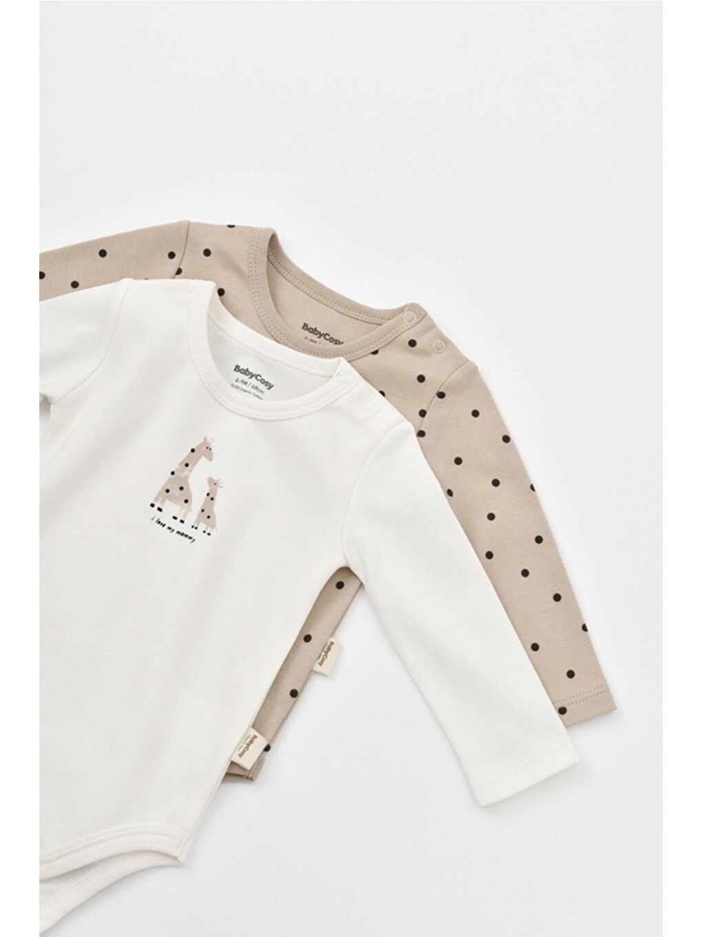 BabyCosy Organic Wear Ekru-Bej Organik Zürafa Desenli 2 Li Uzun Kollu Badi - 2