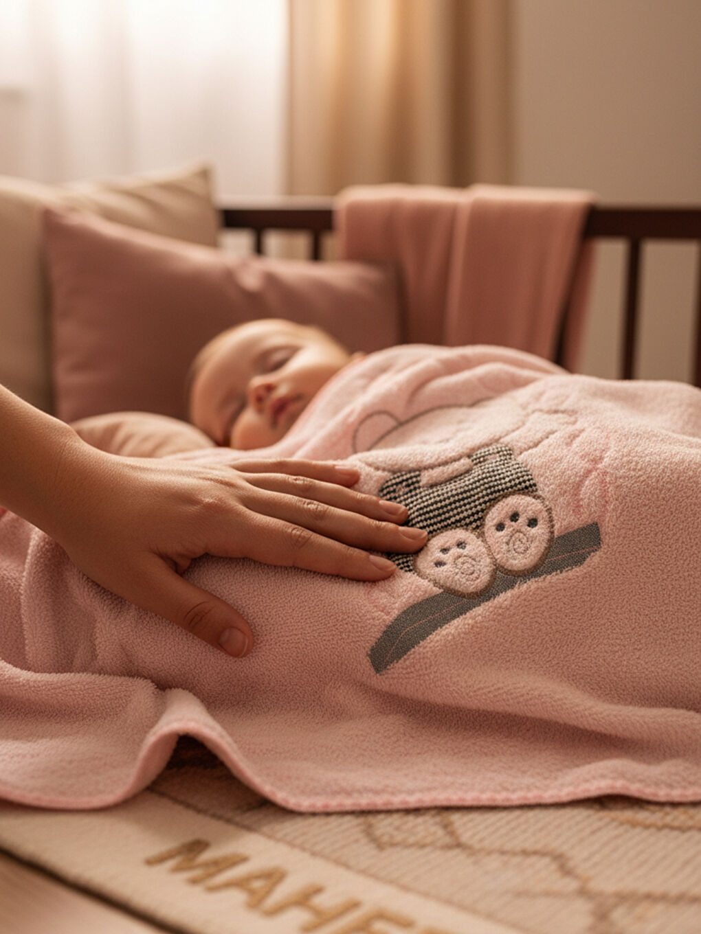 Pembe Çift Katlı Welsoft Salıncak Nakışlı Bebek Battaniyesi PEMBE-1