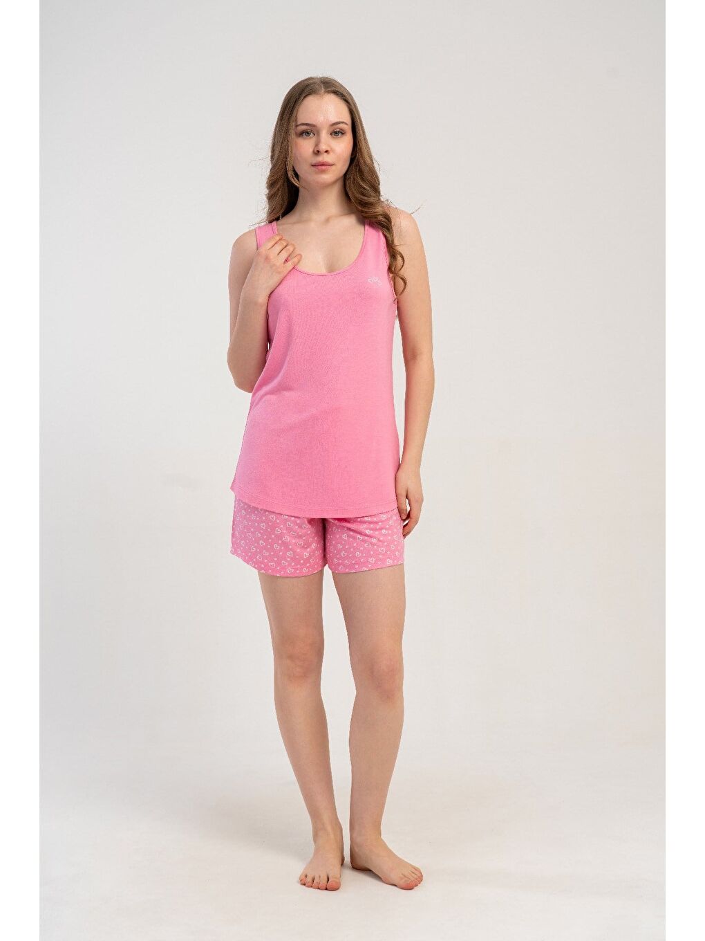 İp Askılı Şortlu Pijama Takımı Pembe-512187-4