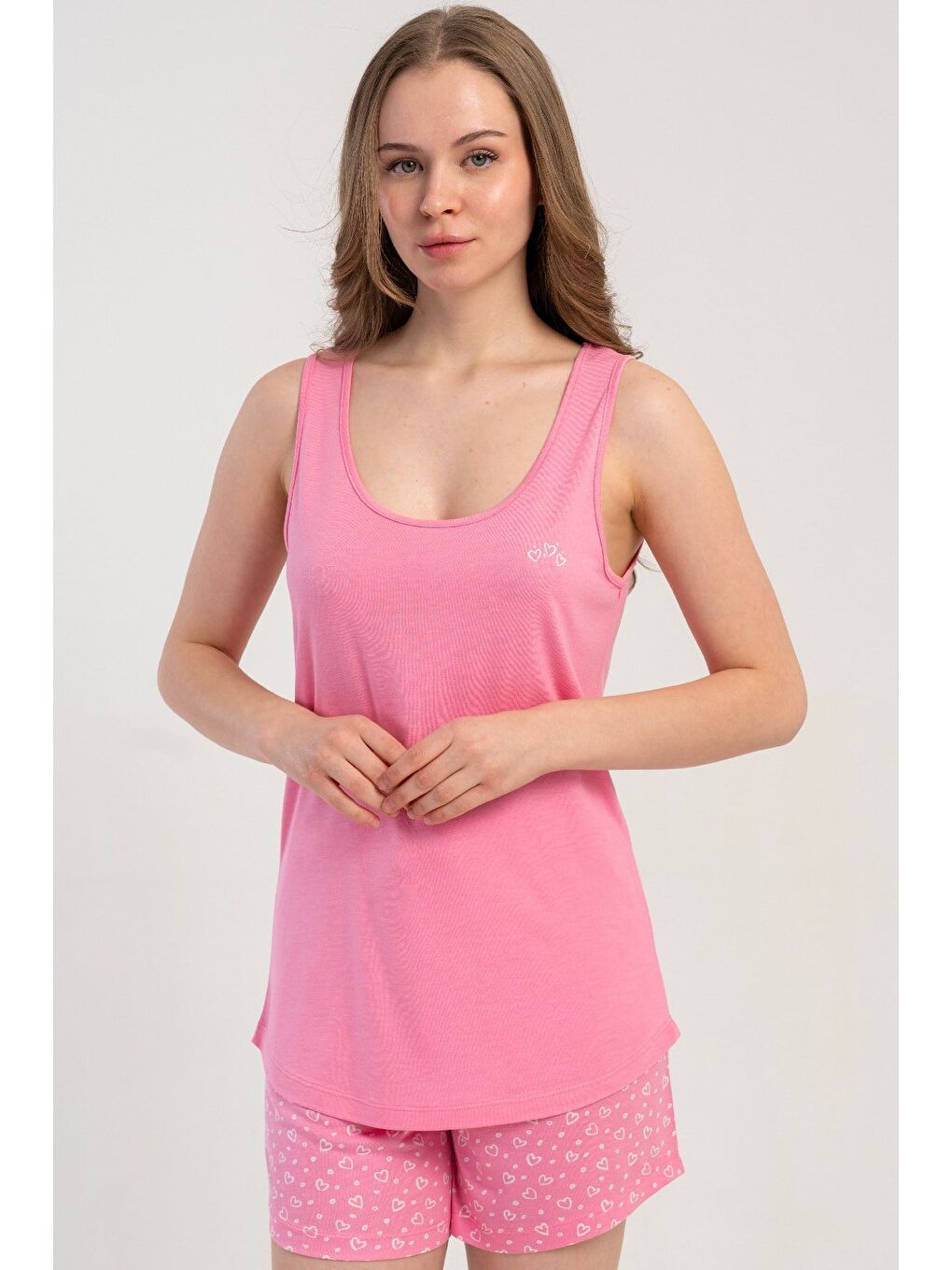 İp Askılı Şortlu Pijama Takımı Pembe-512187-5