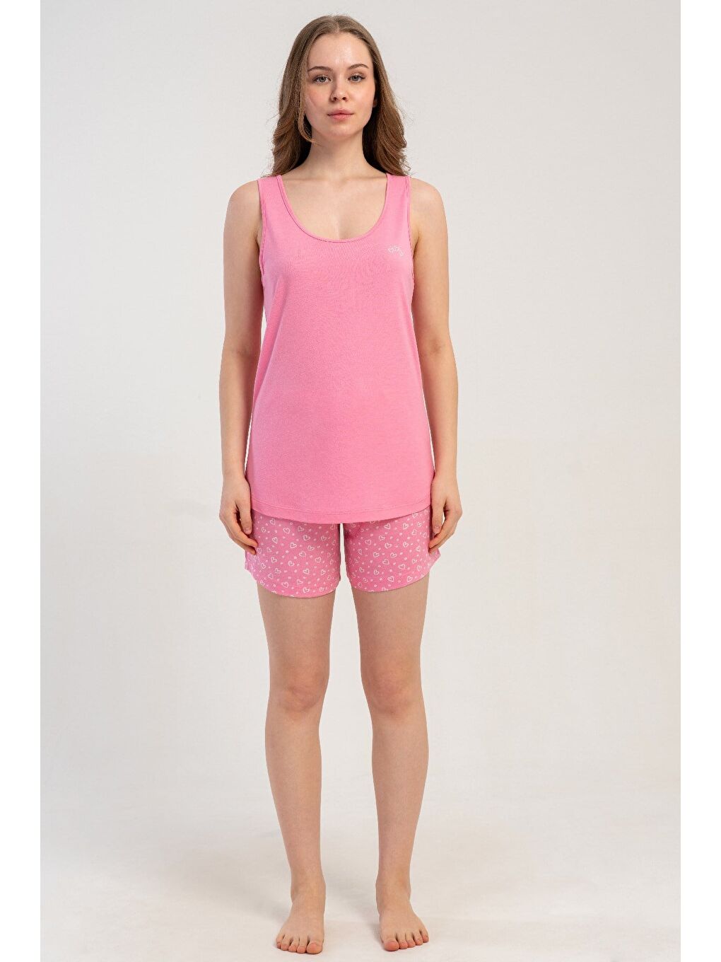 İp Askılı Şortlu Pijama Takımı Pembe-512187-6