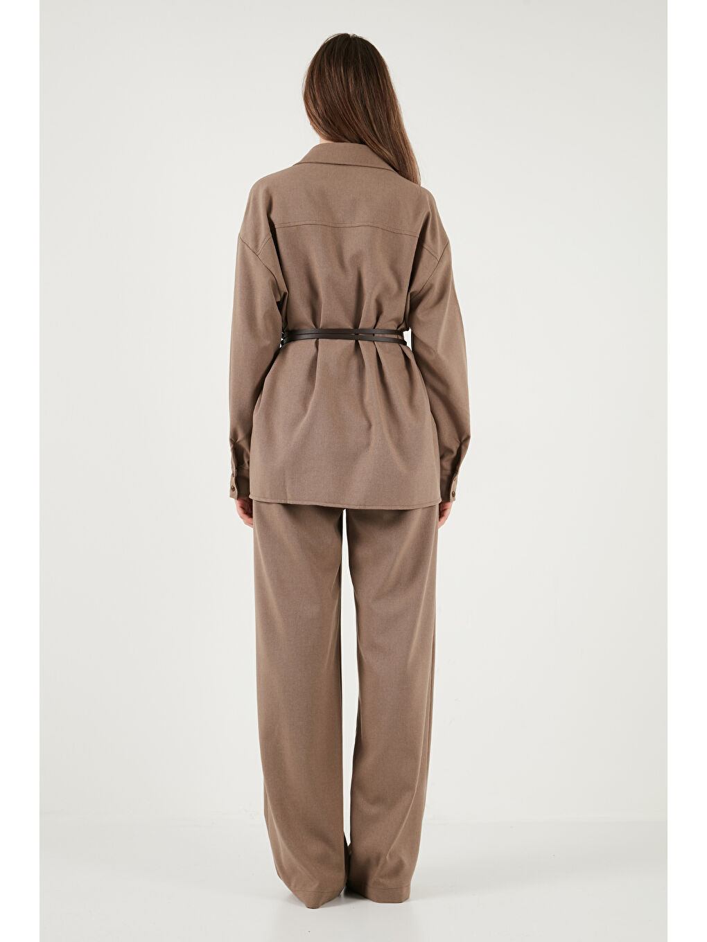 Haki Regular Fit Kemer Detaylı Yüksek Bel Kadın Takım 6928887-6