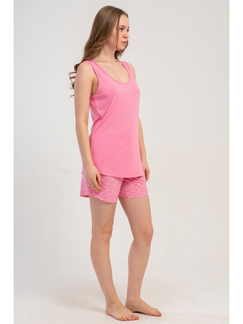 İp Askılı Şortlu Pijama Takımı Pembe-512187-9