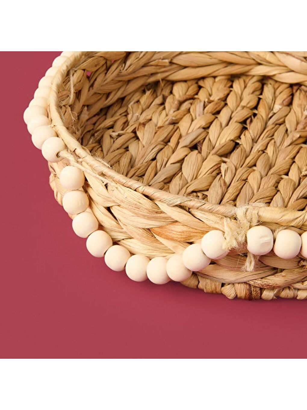 Boncuklu Su Sümbülü Dekoratif Tepsi - Bej - 33 cm-2