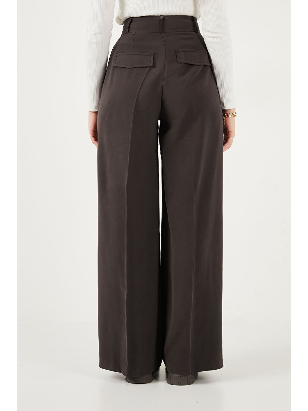 Kahverengi Wide Leg Yüksek Bel Geniş Paça Pileli Kadın Pantolon 6923871-6