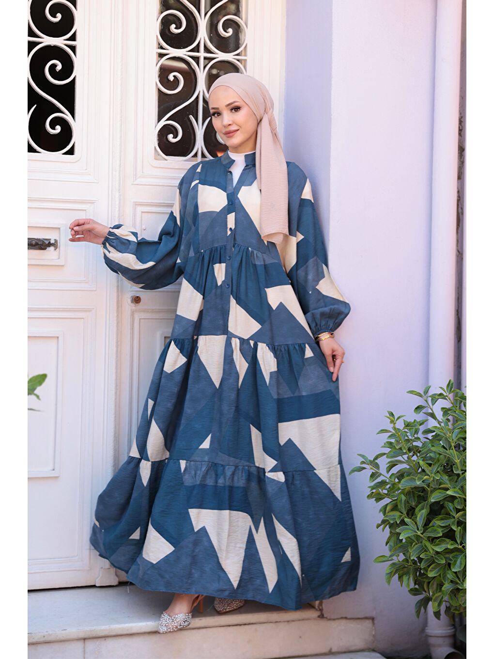 Kadın Karışık Desen Elbise Mavi