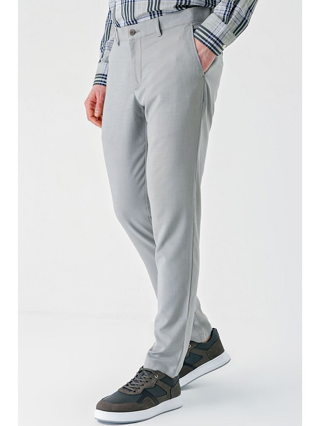 Gri Esnek Yandan Cepli Casual Comfort Fit Chino Pantolon 1003240158