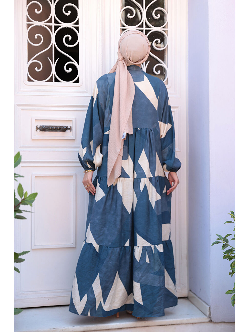 Kadın Karışık Desen Elbise Mavi-3