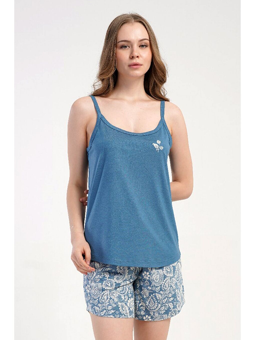 İp Askılı Şortlu Pijama Takımı Mavi-512277-1