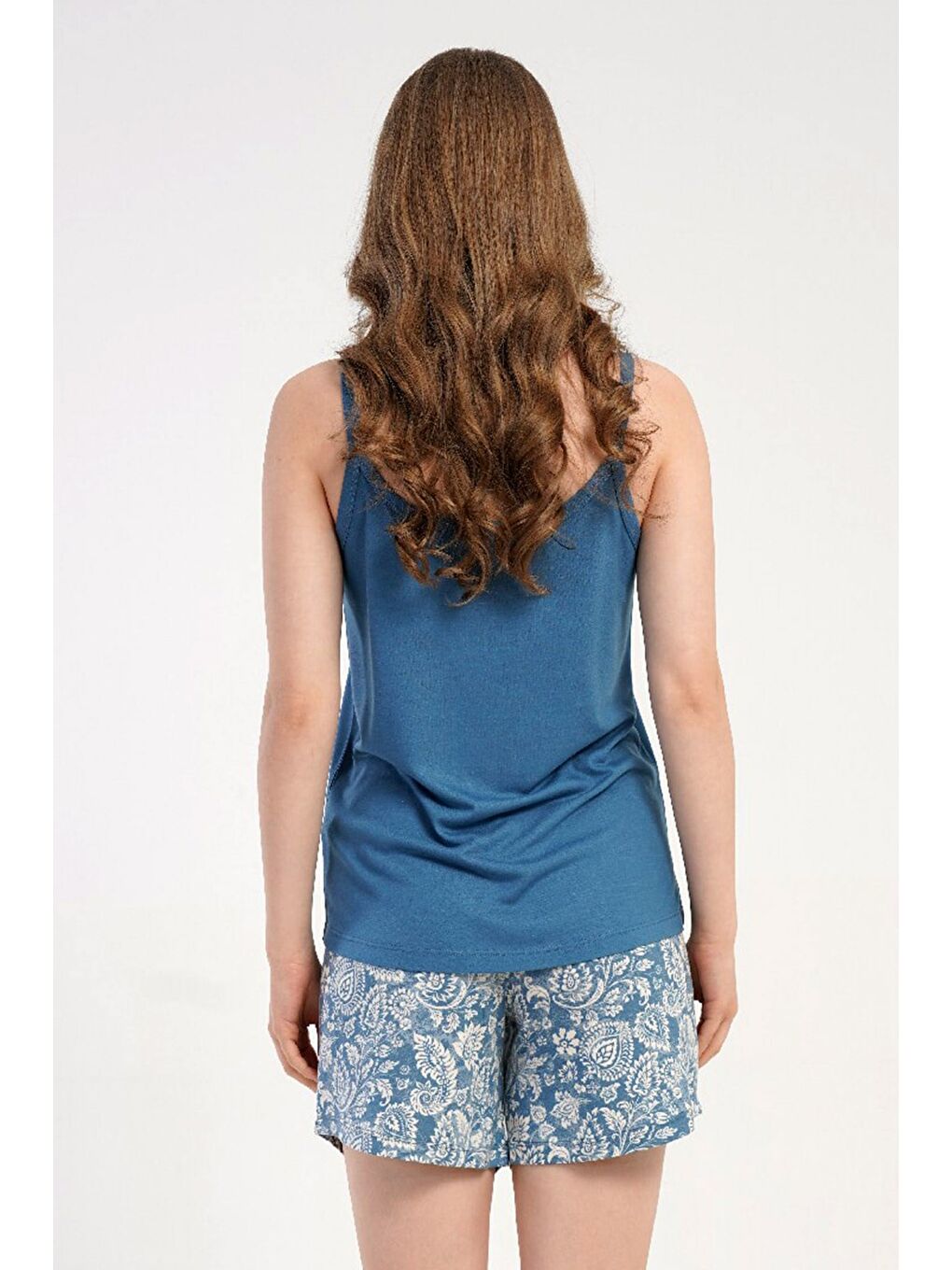 İp Askılı Şortlu Pijama Takımı Mavi-512277-2