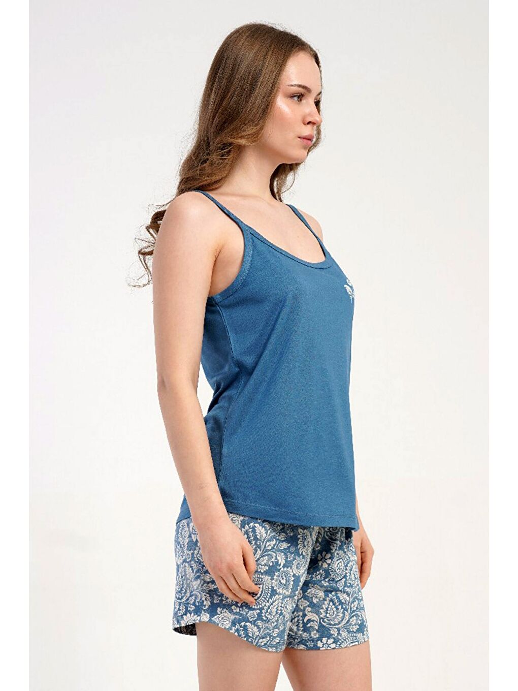 İp Askılı Şortlu Pijama Takımı Mavi-512277-3