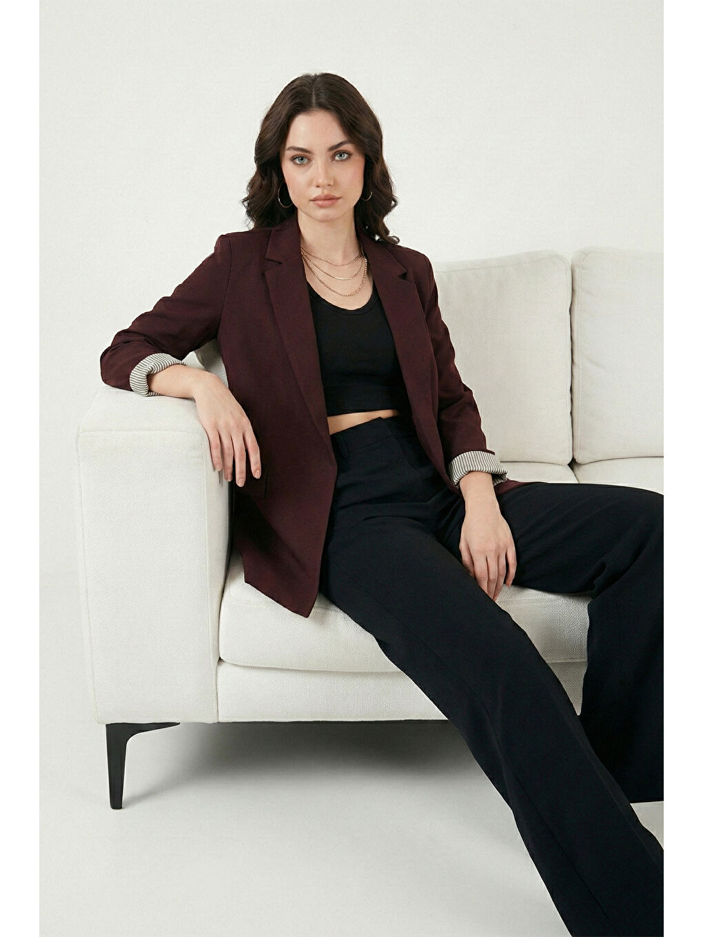 Mürdüm Regular Fit Kruvaze Yaka Desenli Astarlı Kadın Ceket 6927624-2