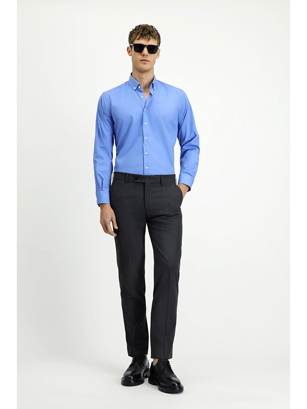 Mavi Uzun Kol Regular Fit Non Iron Ütü Gerektirmeyen Pamuklu Düğmeli Yaka Büyük Beden Gömlek-1