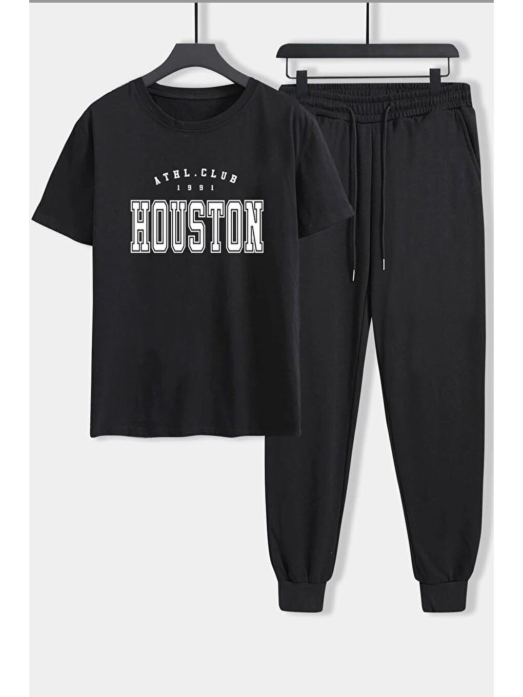 Siyah Unisex Houston Baskılı 2'li Eşofman Takımı