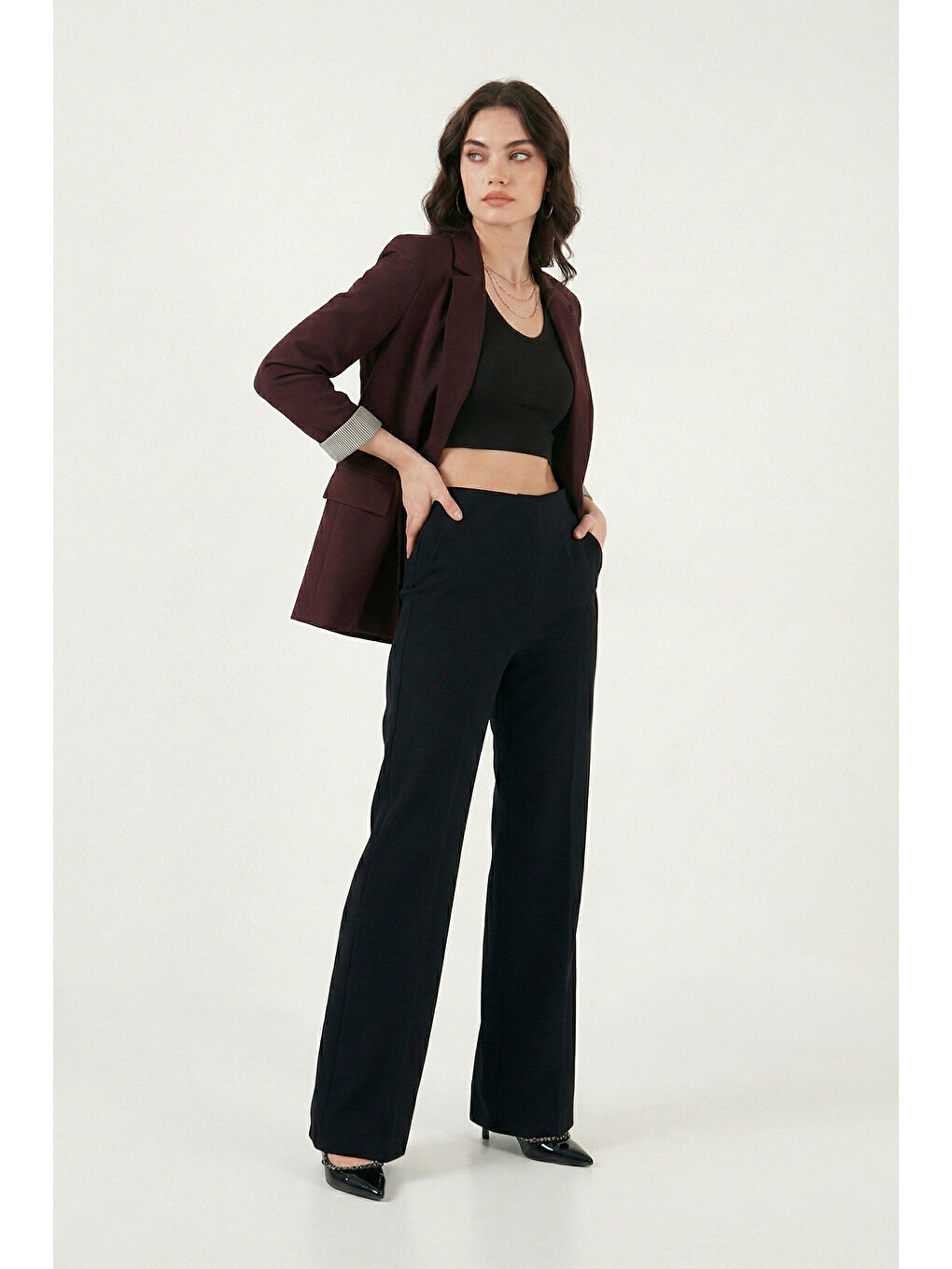 Mürdüm Regular Fit Kruvaze Yaka Desenli Astarlı Kadın Ceket 6927624-3