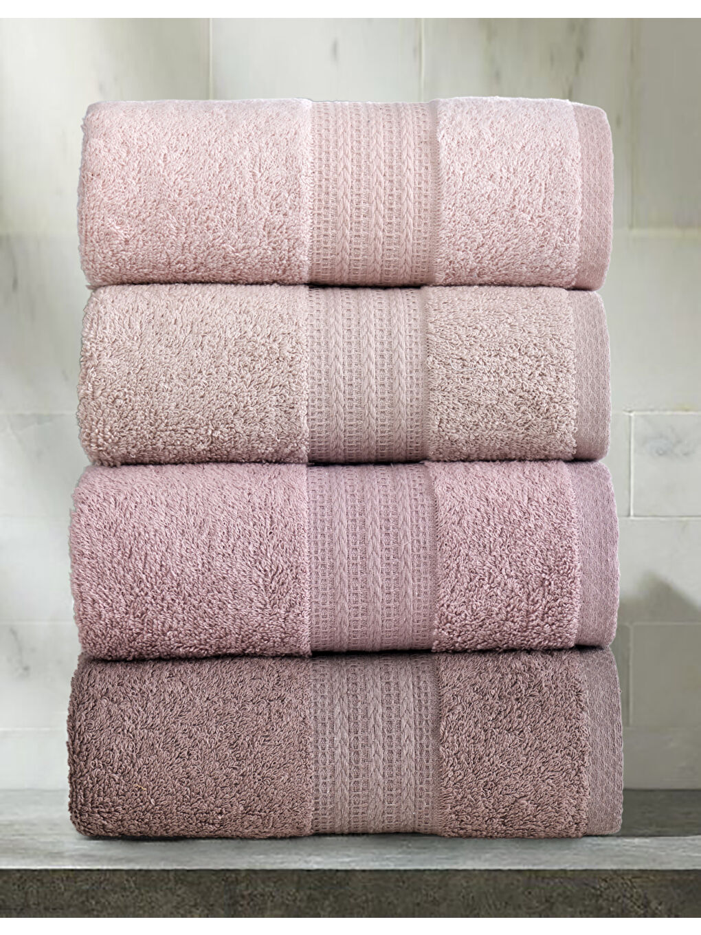 Pembe 4lü Havlu Seti Rainbow Pudra 50x85cm-1