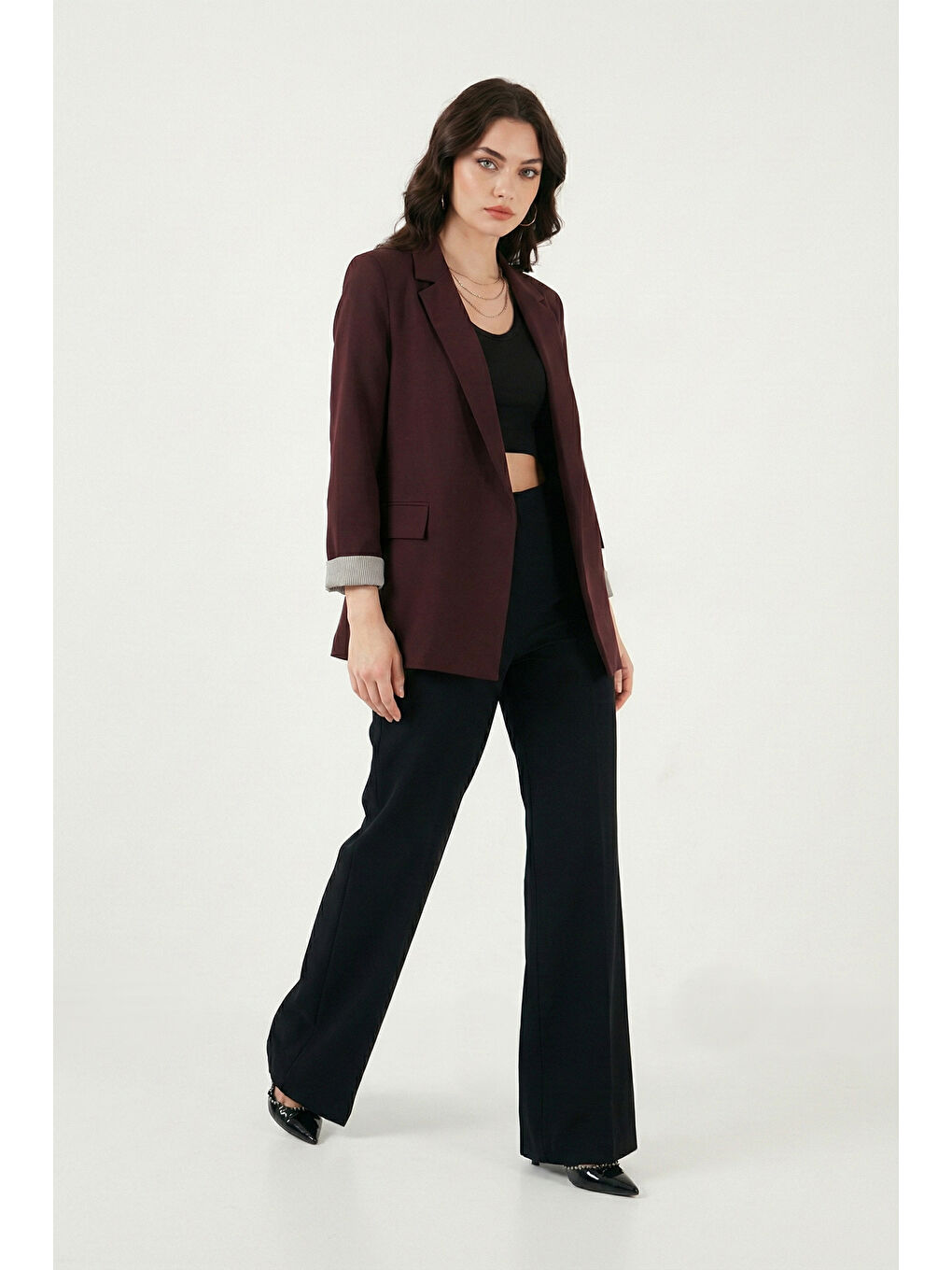 Mürdüm Regular Fit Kruvaze Yaka Desenli Astarlı Kadın Ceket 6927624-4