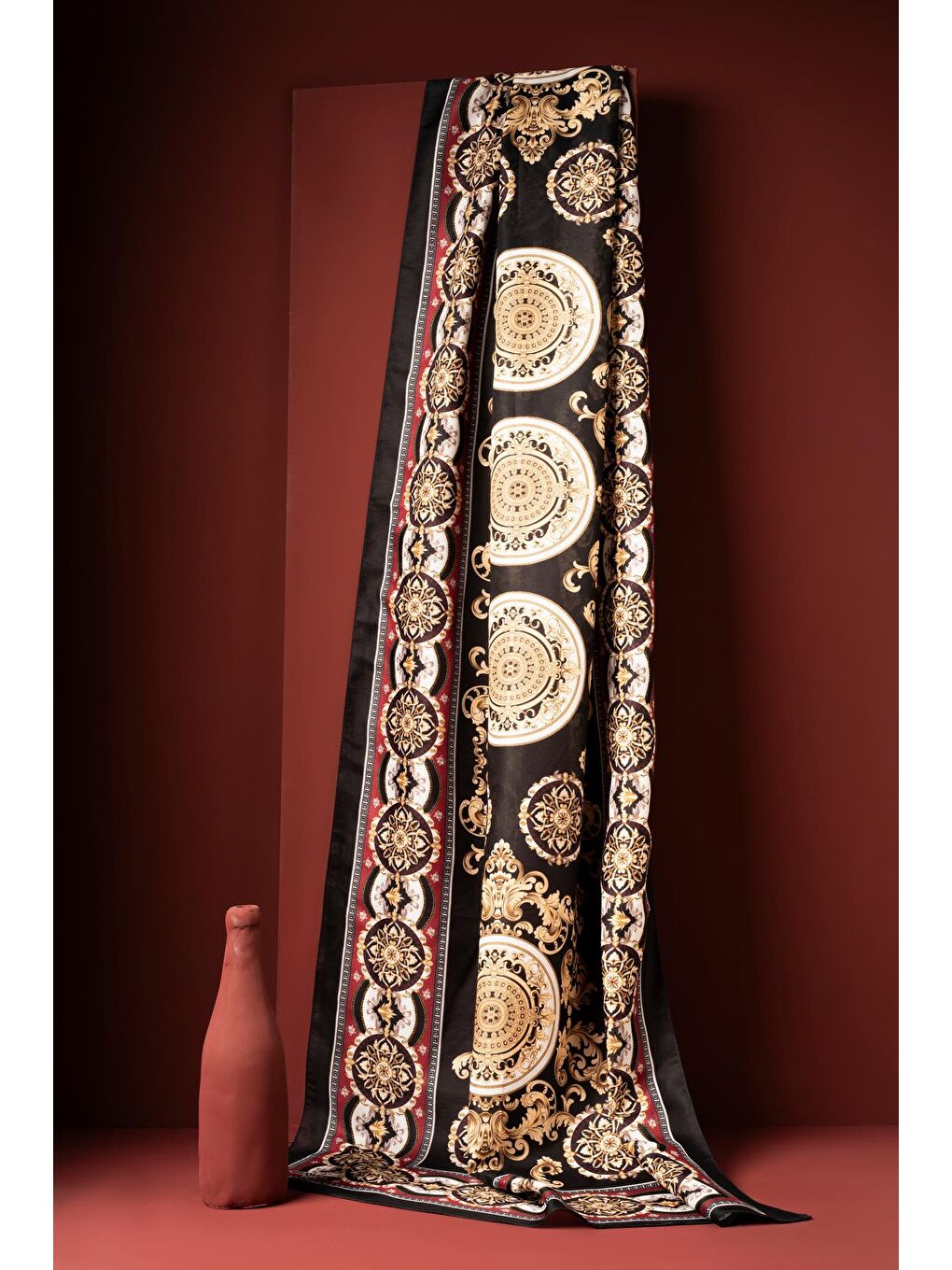 Bordo Kadın Etnik Desen Soft Şal Mylasa