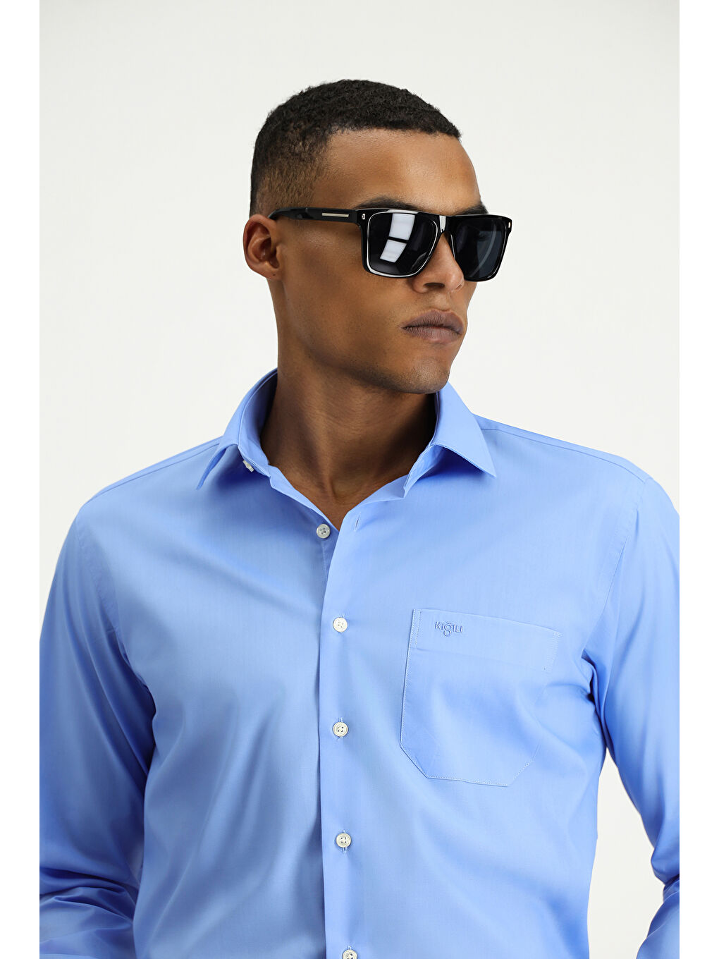 Mavi Uzun Kol Klasik Pamuklu Kolay Ütülenebilir Gömlek-2