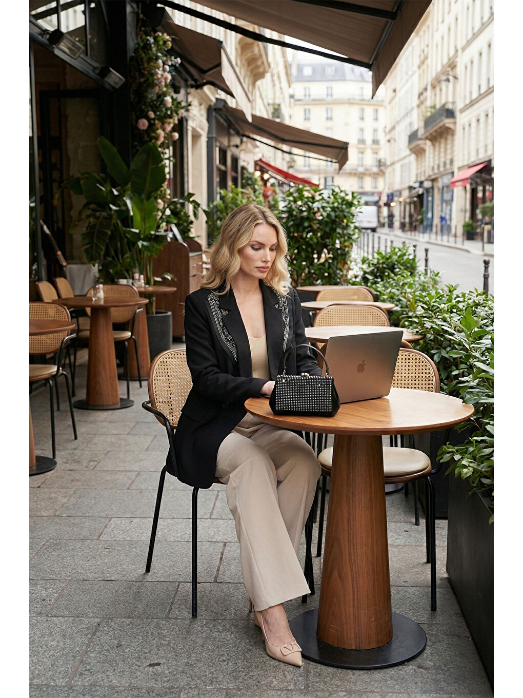 Siyah Slim Fit Şal Detaylı Kruvaze Yaka Kadın Ceket 6927665