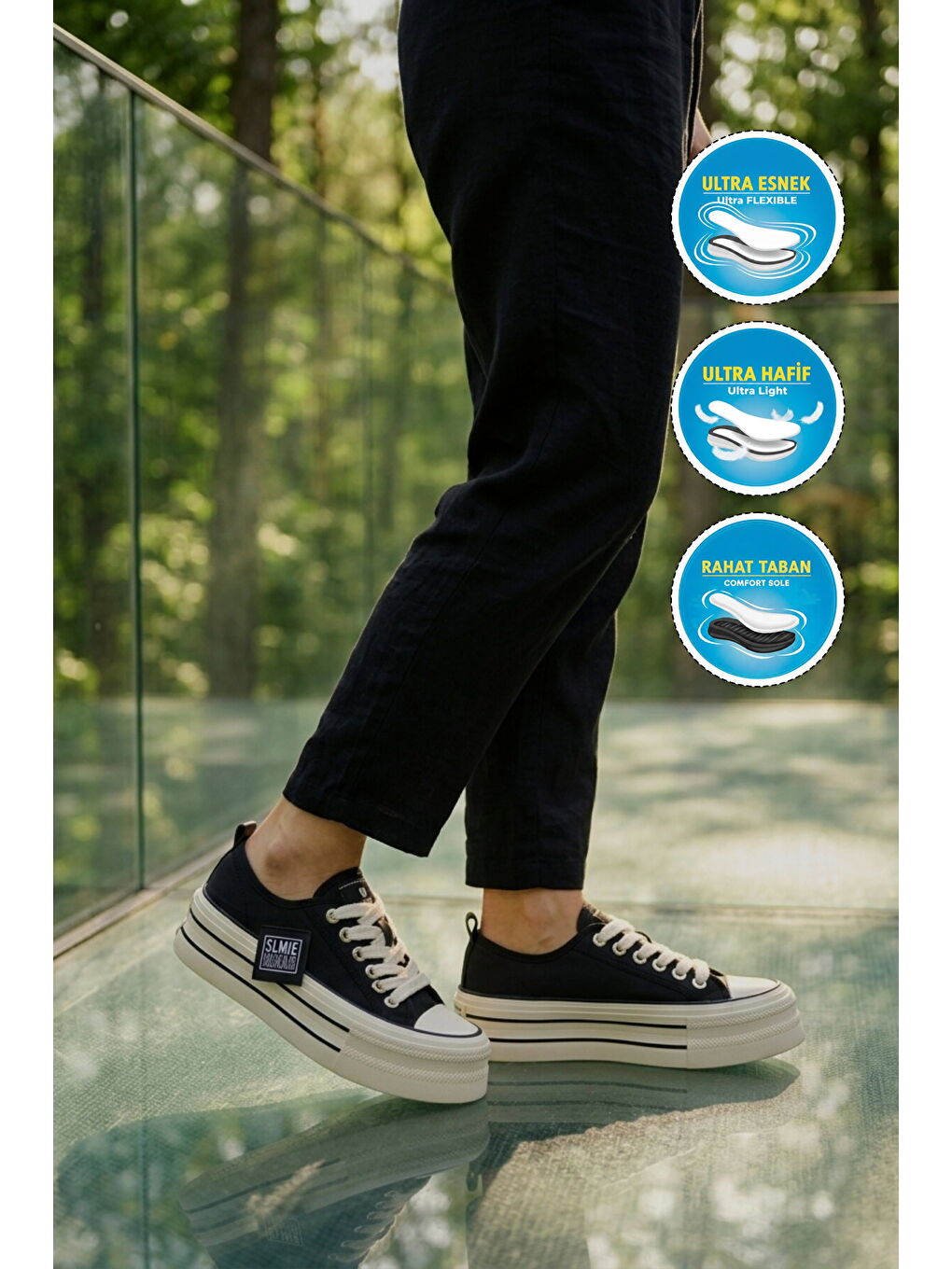 Siyah Keten Hafif Bağcıklı Kadın Casual Ayakkabı 2011 G-2