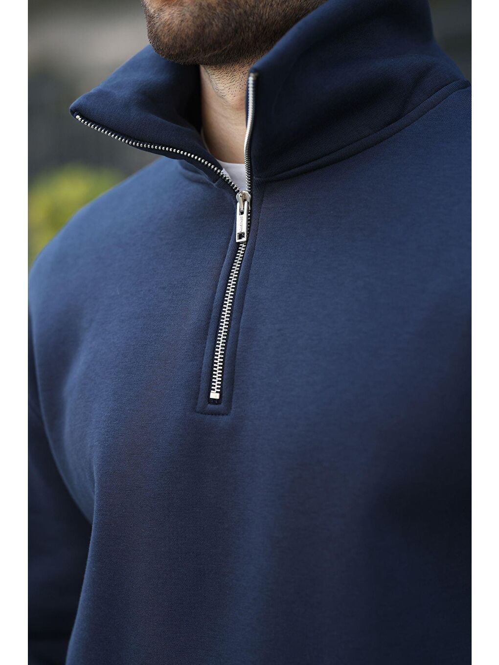 Lacivert Fermuarlı Dik Yaka Kanguru Cep Erkek Sweatshirt E7159-3